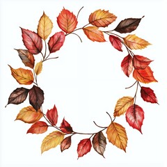 A circular arrangement of autumn leaves in warm colors.