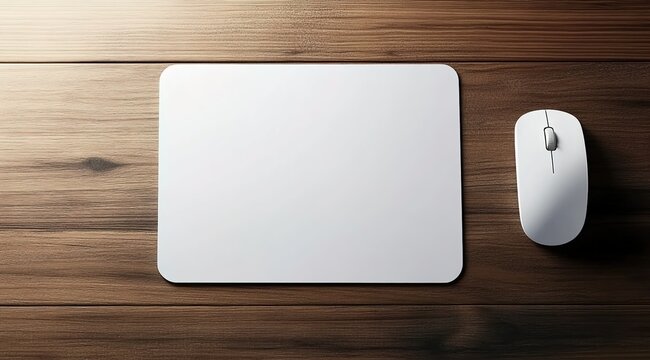 A white mouse pad mockup on an office desk