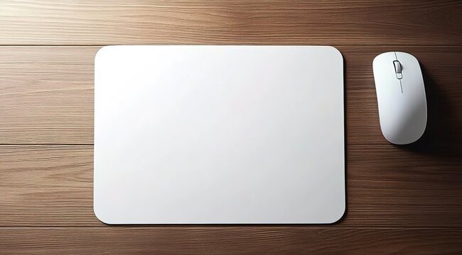 A white mouse pad mockup on an office desk
