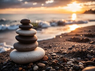 Fototapeta premium background of pebbles on the shore, zen tranquility