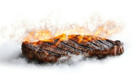 Fototapeta premium Grilled Steak with Smoke and Fire.