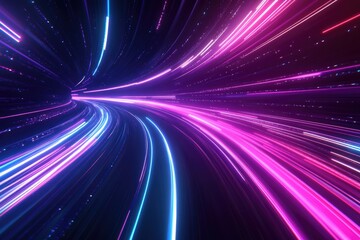 Abstract Neon Light Trails in a Dark Tunnel