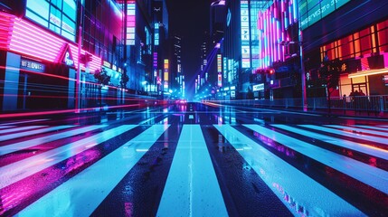 Fototapeta premium Neon City Street at Night
