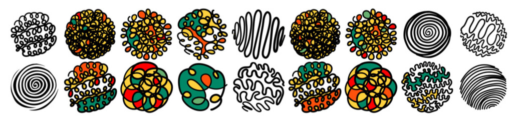 Set of color graphic elements. Hatching. hand drawing. Not AI, Vector illustration