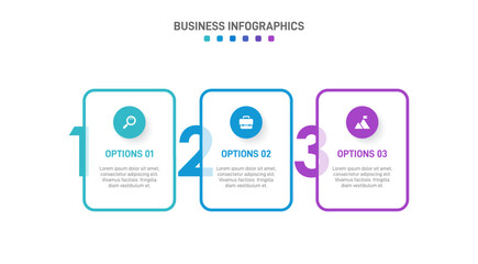 Horizontal progress bar featuring 3 arrow-shaped elements, symbolizing three six stages of business strategy and progression. Clean timeline infographic design template. Vector for presentation