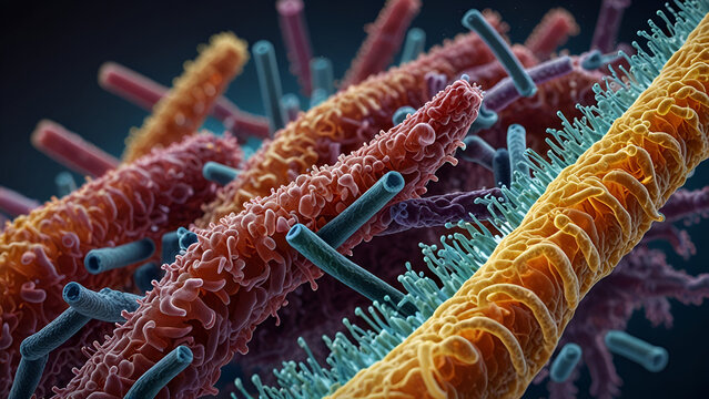 Bacteria in a Biofilm - Intricate Illustration Depicting Microbial Communities for Scientific Study.