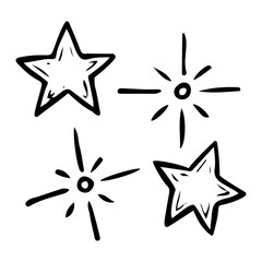 Shining stars of the night sky hand drawn doodle. Time to sleep. Vector outline line art illustration.