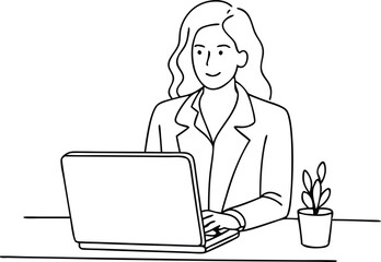 A woman working in office illustration black and white