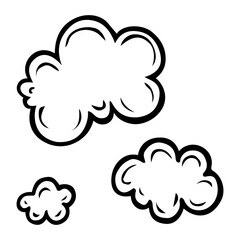 Clouds in the night sky hand drawn doodle. Time to sleep. Vector outline line art illustration.