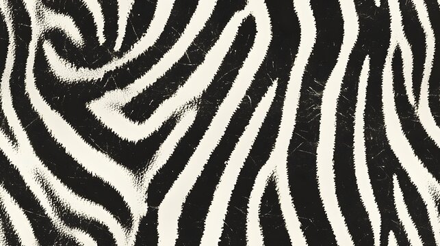 A zebra print is shown in black and white. The zebra print is very detailed and has a lot of texture