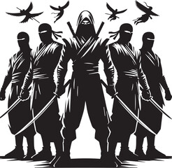 Black and white ninja silhouette collection