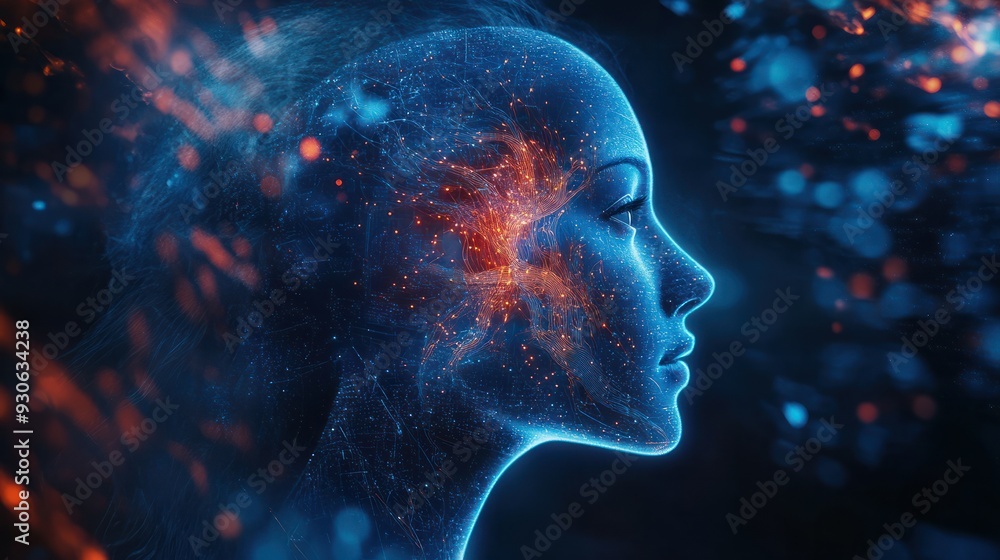 Poster abstract futuristic background of artificial intelligence as a human. ai brain and information conce