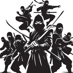 Black and white ninja silhouette collection