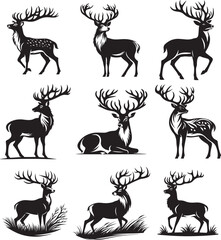 A black and white deer silhouette design collection