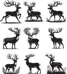 A black and white deer silhouette design collection
