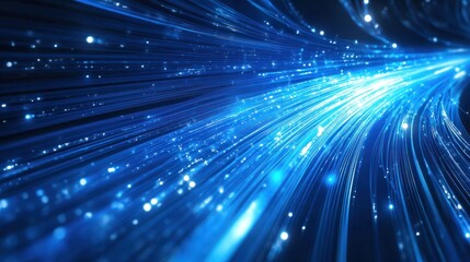 Obraz premium Blue light streak, fiber optic, speed line, futuristic background for 5g or 6g technology wireless data transmission, high-speed internet in abstract. AI generated illustration