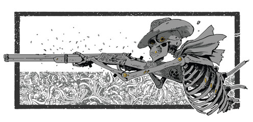 Skeleton Ghost Cowboy Aiming Shotgun © grandfailure