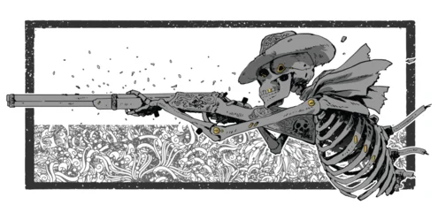 Fototapete Skeleton Ghost Cowboy Aiming Shotgun © grandfailure