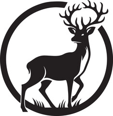 A black and white deer silhouette design