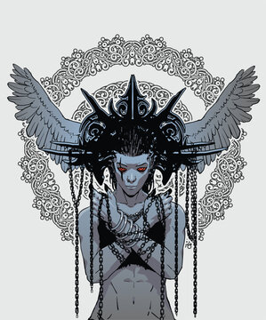 Fototapeta Dark Angel Warrior Woman Character Design, vector art