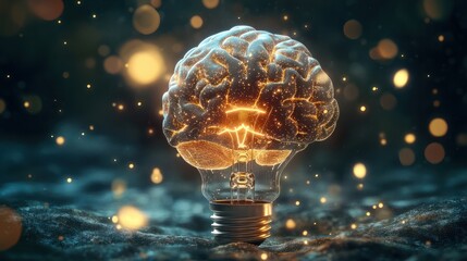 Creative Idea with Brain and Light Bulb Illustration, with Generative AI Technology