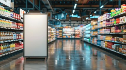 Blank Advertising Stand in Supermarket Aisle