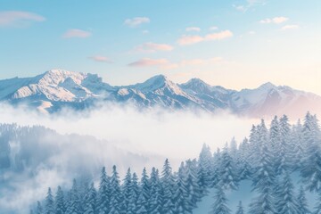 Obraz premium Panoramic Aerial Views of Snow-Capped Peaks and Alpine Forests