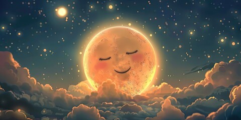 adorable kawaii moon among the stars 