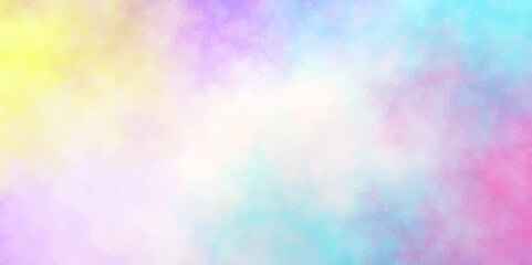 Abstract colorful painted and washed watercolor background. Colorful gradient ink colors wet effect hand drawn canvas background wallpaper. Pink, Blue sky with clouds and watercolor digital art.
