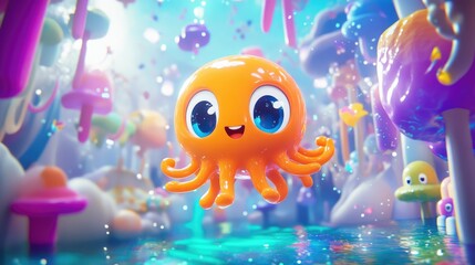 Fototapeta premium Whimsical 3D render of a whimsical cartoon character in a magical setting