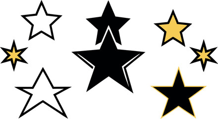 Stars collection. Star vector icons. Golden and Black set of Stars, isolated on transparent background. Star icon. Stars in modern simple flat style. Vector