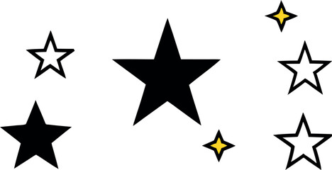 Stars collection. Star vector icons. Golden and Black set of Stars, isolated on transparent background. Star icon. Stars in modern simple flat style. Vector