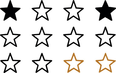 Stars collection. Star vector icons. Golden and Black set of Stars, isolated on transparent background. Star icon. Stars in modern simple flat style. Vector