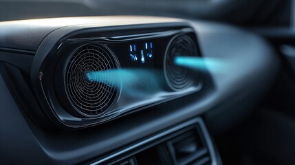 Fototapeta premium A car's air conditioning vent with digital display, showing airflow direction and temperature.