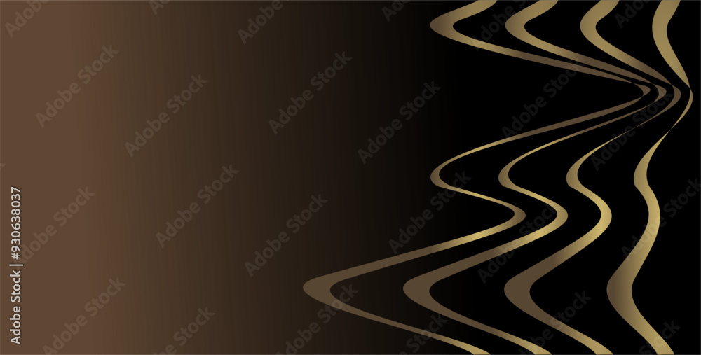 Poster composition of empty space, curved lines and geometric abstract fields with gradations of gold, brow