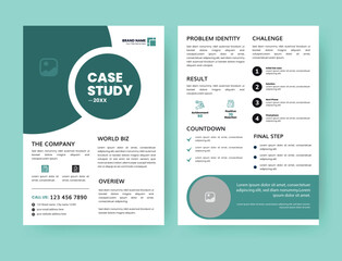 Case Study Layout Flyer. Minimalist Business Report with Simple Design. Sage Green and Black Color Accent.