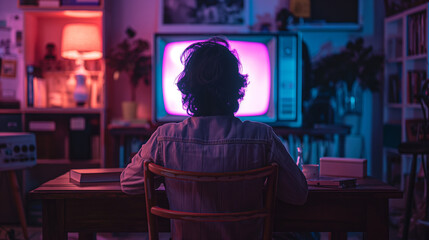 Obraz premium the alone man watching the tv