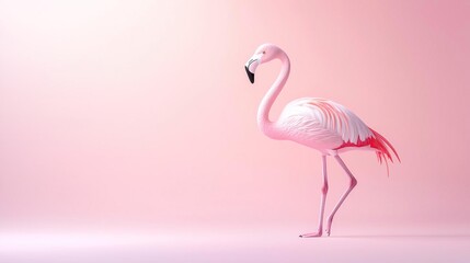 A 3D flamingo standing on one leg with a soft pastel background on the right, symbolizing the elegance and grace of zoo birds.