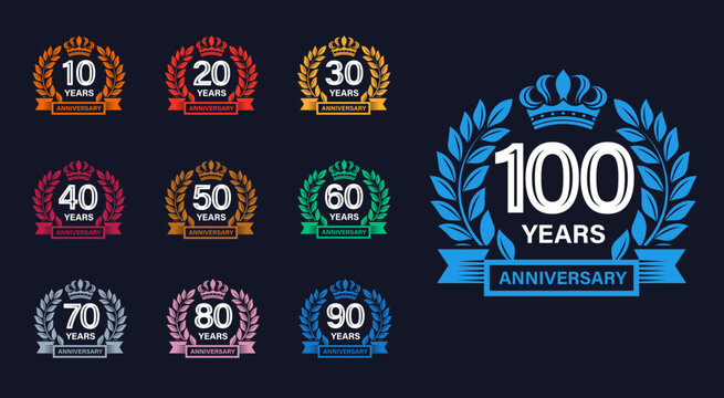 Elegant Anniversary Emblems Logo Set with wreath in a colored vector