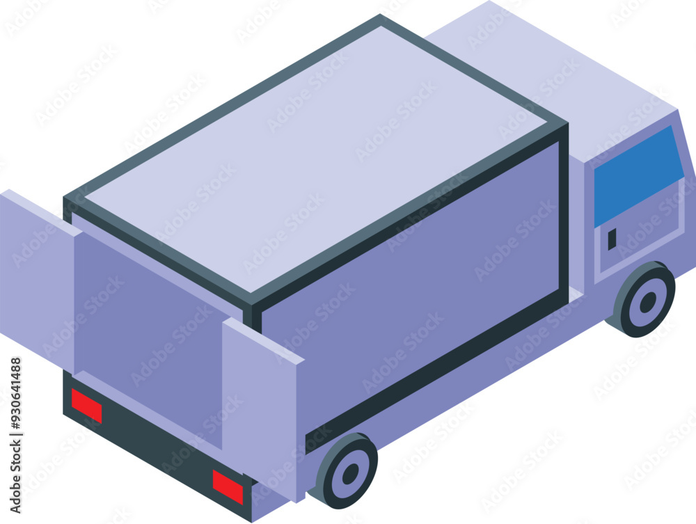Poster delivery truck with open doors is waiting for loading in isometric view