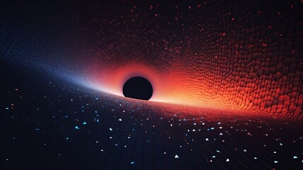 Obraz premium A digital representation of a black hole with vibrant colors and geometric patterns.