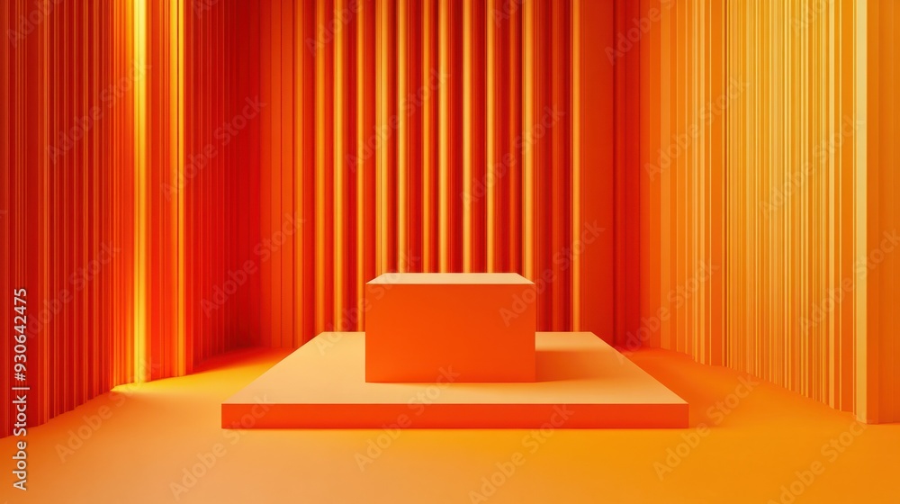 Poster orange cube podium display stage background 3d display stage with geometric pedestal scene studio sp