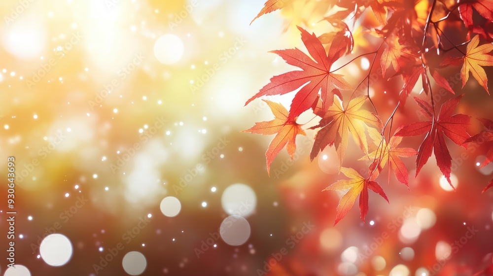 Poster web banner design for autumn season and end year activity with red and yellow maple leaves with soft