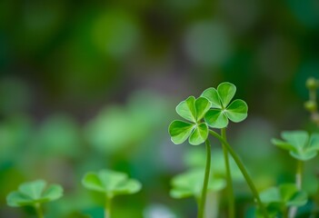 Green clover leaves with blurred background