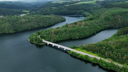 drone photo Haute-Sûre lake Luxembourg europe