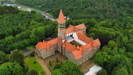 Obraz premium drone photo Clervaux Abbey Luxembourg europe