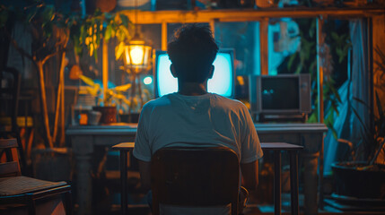 Obraz premium the alone man watching the tv