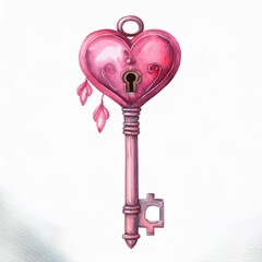 Vintage key, lock. Watercolor clipart. Handmade. Gift for Valentine's Day or Mother's Day, birthday.