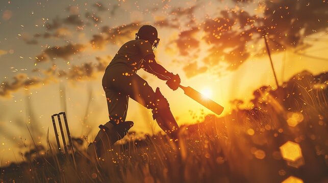 Energetic cricket player playing cricketing shots - Powered by Adobe