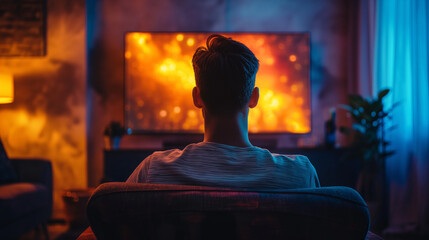 Fototapeta premium the alone man watching the tv
